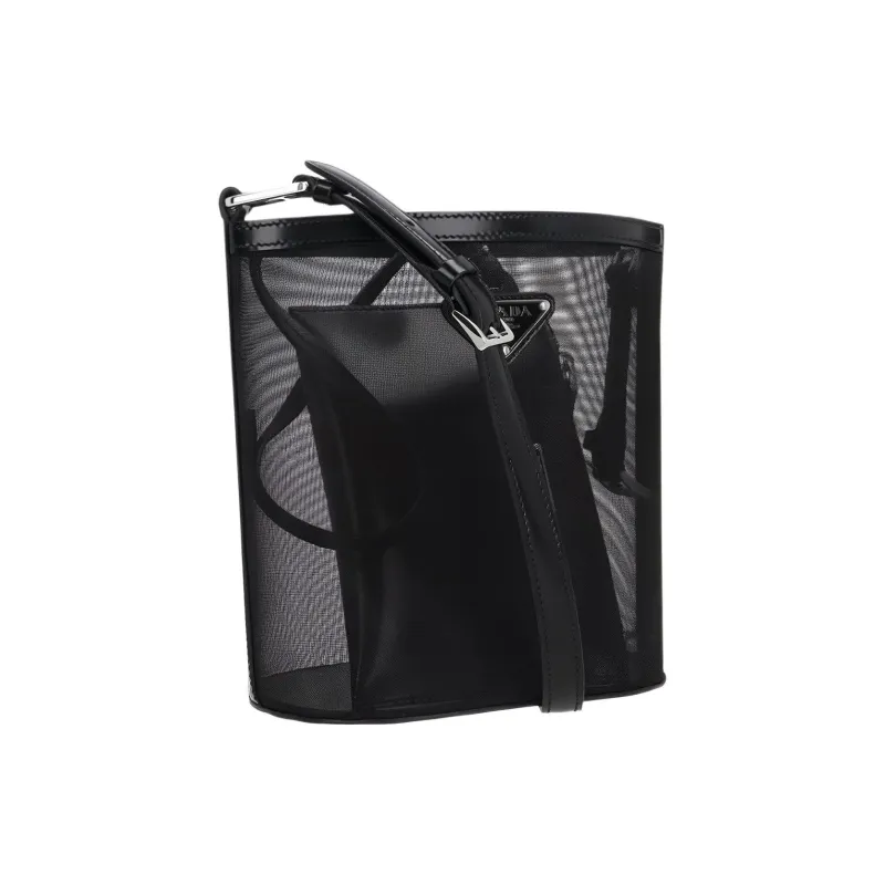 PRADA Leather Bucket Bags Shoulder Bags Women's Black-2