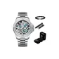 8033 Elegant Silver, Steel Band, Trendy Box+Genuine Leather Strap+Bracelet