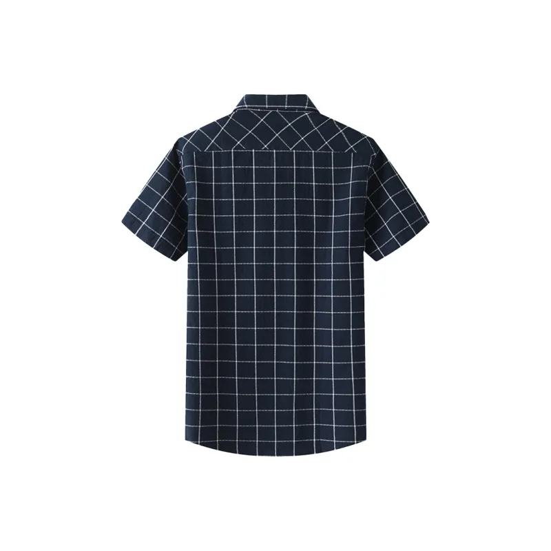 ARTSDON Shirts Men Navy Blue Plaid-1