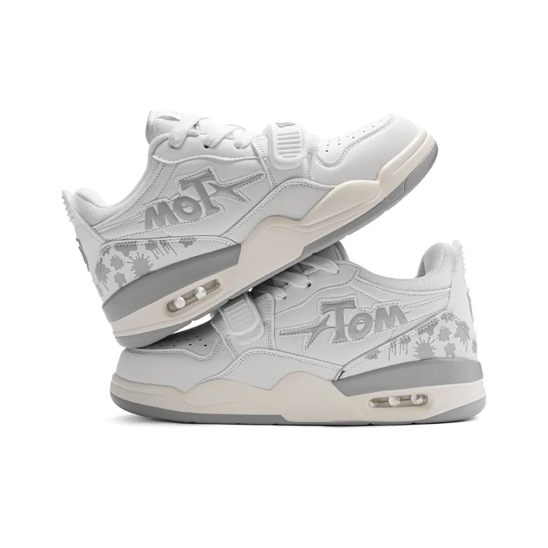 TALKING TOM Vintage Basketball Shoes Unisex Low Top Beige Orange/White/Gray Black-15