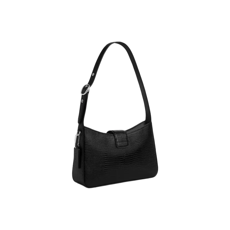 COACH Riley Lizard Embossed Leather Shoulder Bag Medium Size Women's Black-1