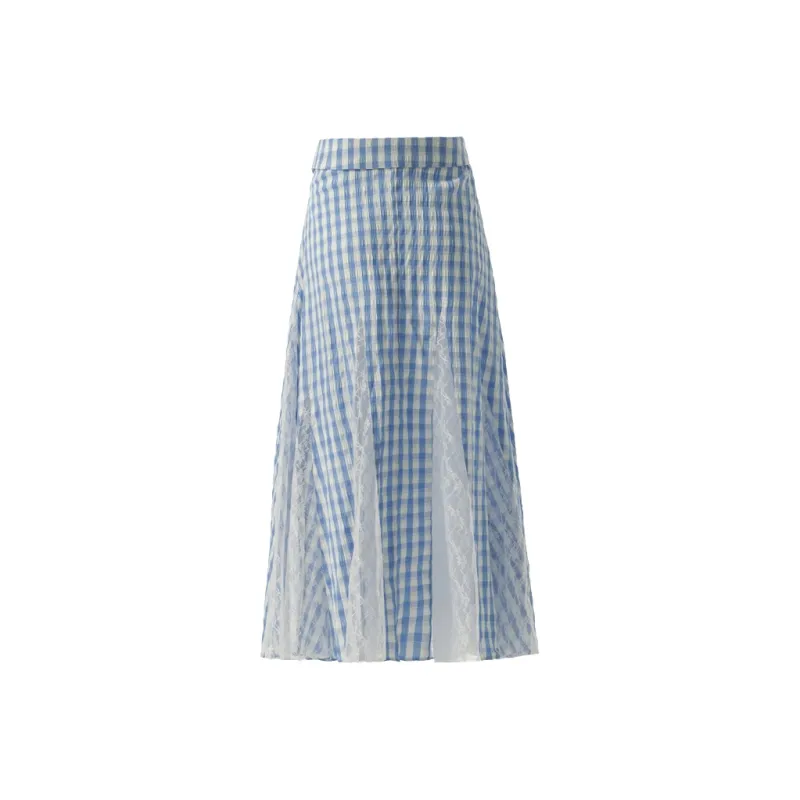 MJB Casual Long Skirts Women's Blue Plaid-1