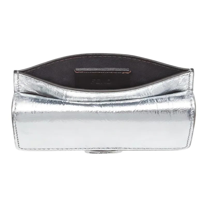 FENDI Baguette Lambskin Card Clip Card Holder Women's Silver-2