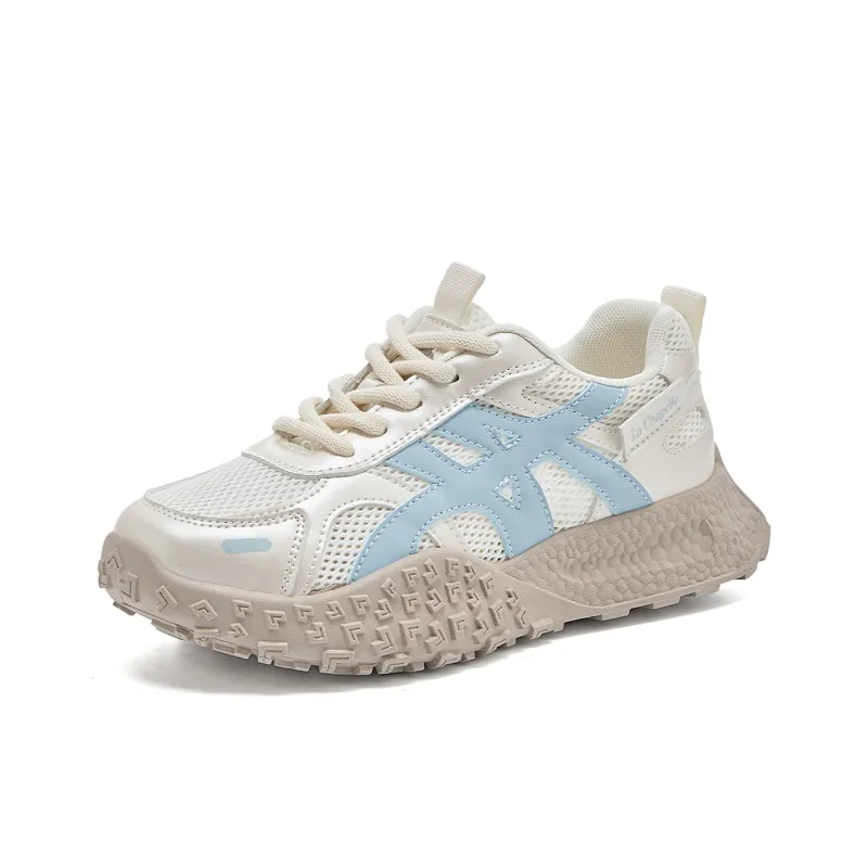 La Chapelle Anti Slip Wear Resistant Low Top Chunky Sneakers Women's Beige Blue-0