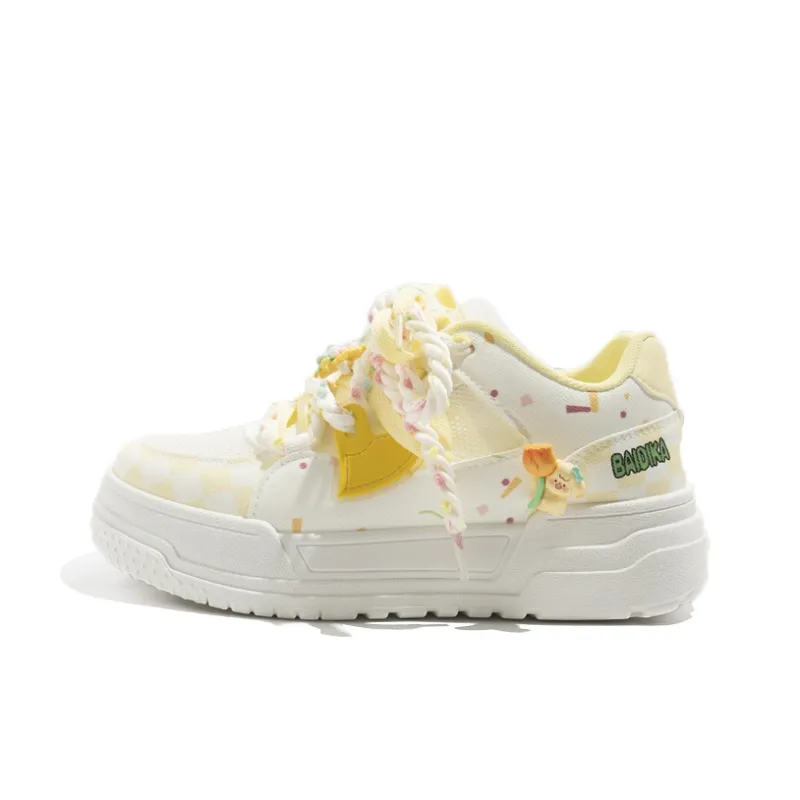 Medd Cushioning, Breathable, Height Increasing, Slip Resistant Low Top Skateboard Shoes Women's Yellow-1