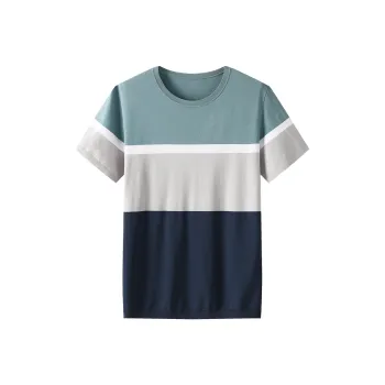 ARTSDON T Shirts Men Light Green Stripes