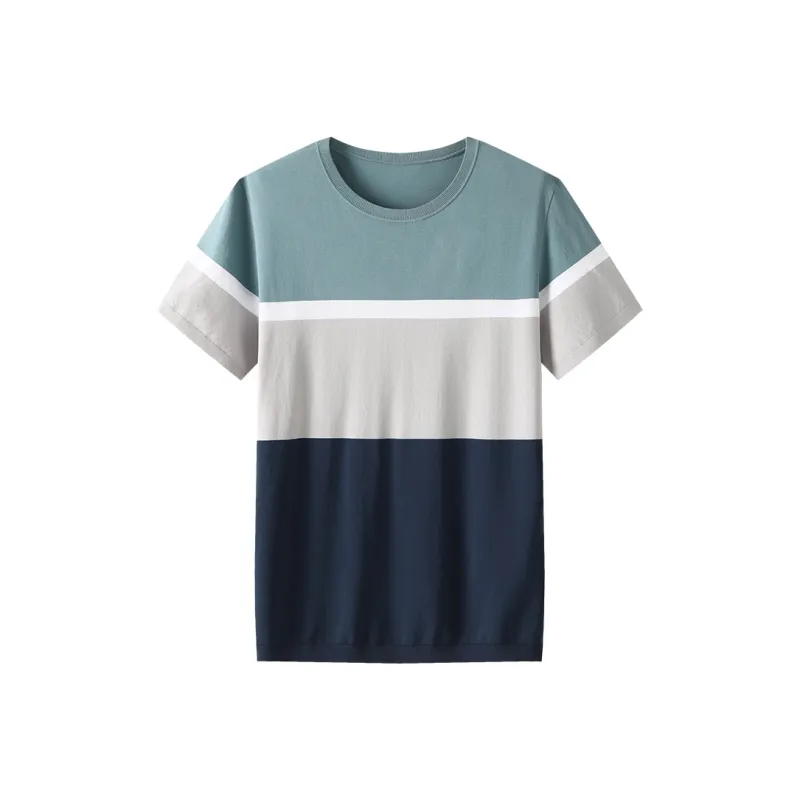 ARTSDON T Shirts Men Light Green Stripes-0