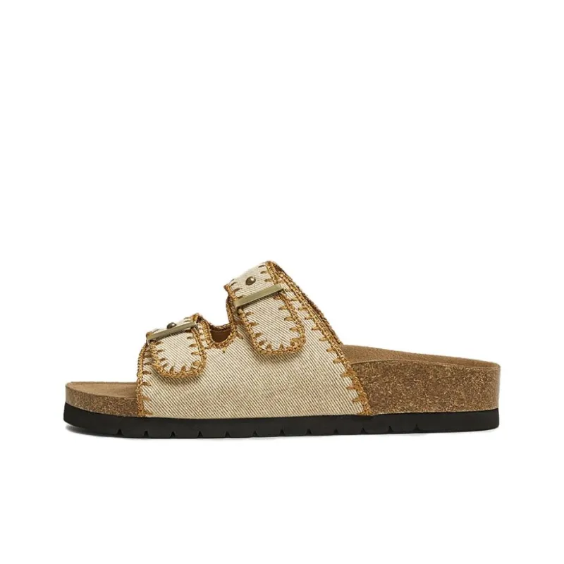 TATA Rubber Sole Leather Patchwork Quiet Slide Slippers Women's-0