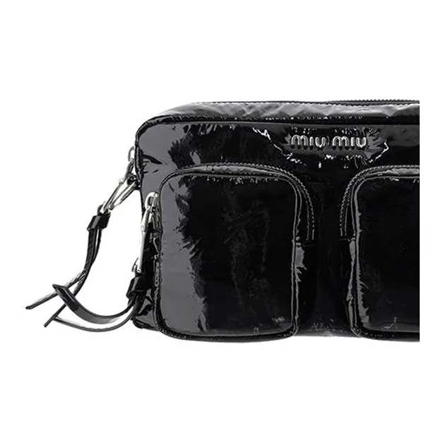 MIU MIU Leather Shoulder Bag Women's Black-4