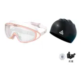 Pink Swim Goggles (Transparent Lens)+Black Swimming Cap