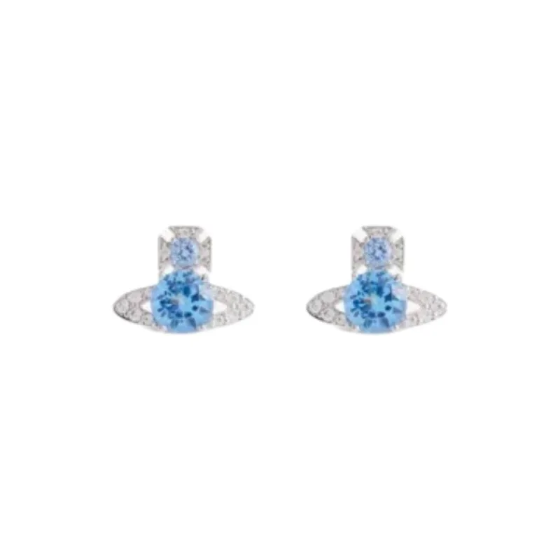 Vivienne Westwood Brass, Cubic Zirconia, Gemstone, Cubic Zirconia Stud Earrings Women's Blue-0