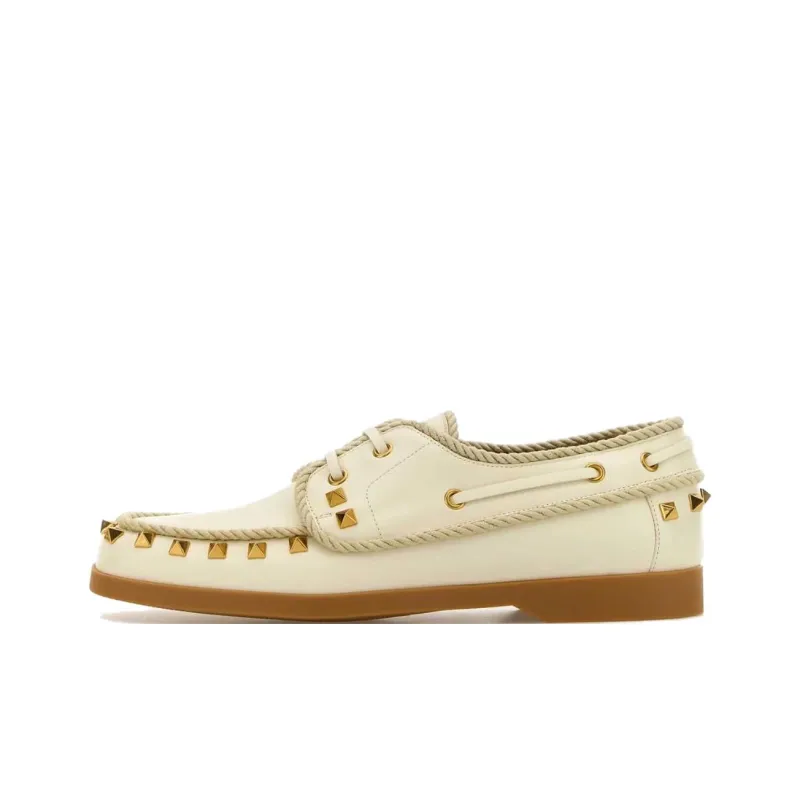 Valentino Rockstud Casual Single Shoes Women's Beige-0