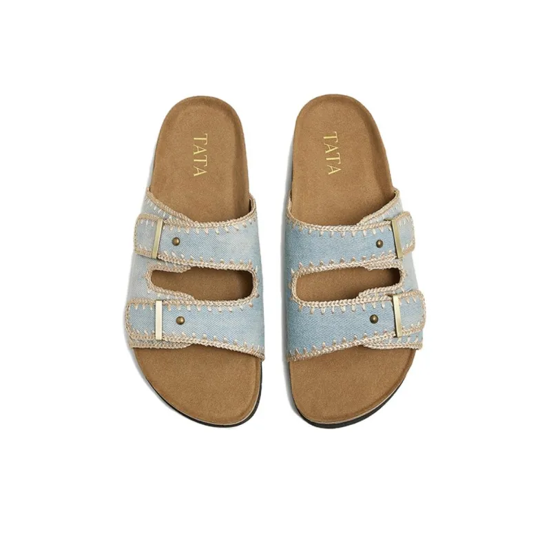 TATA Rubber Sole Leather Patchwork Quiet Slide Slippers Women's-6