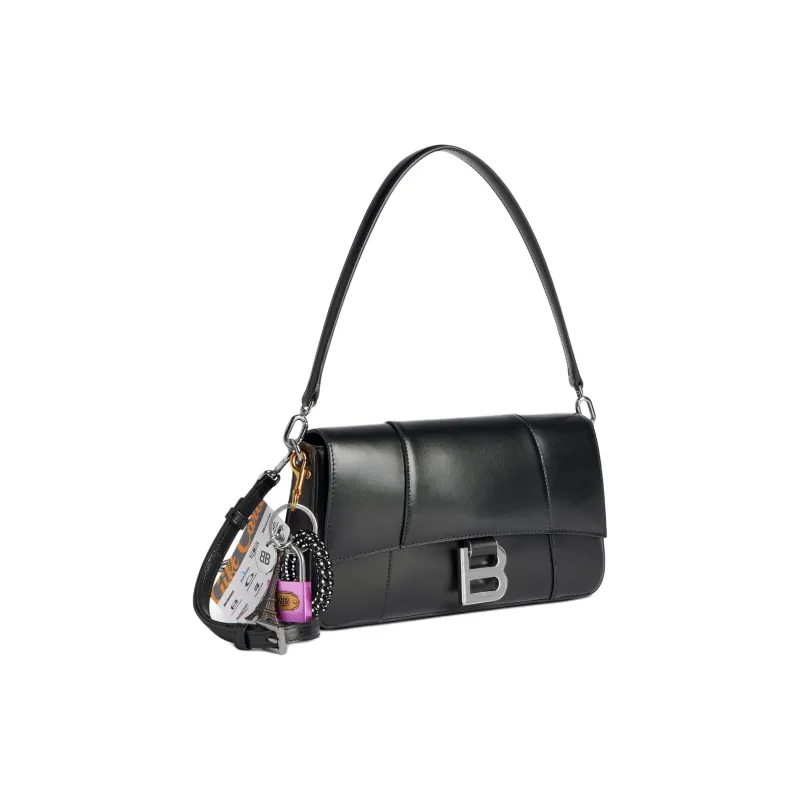 Balenciaga Hourglass Calfskin Handbag, Shoulder Bag Medium Size Women's Black-2