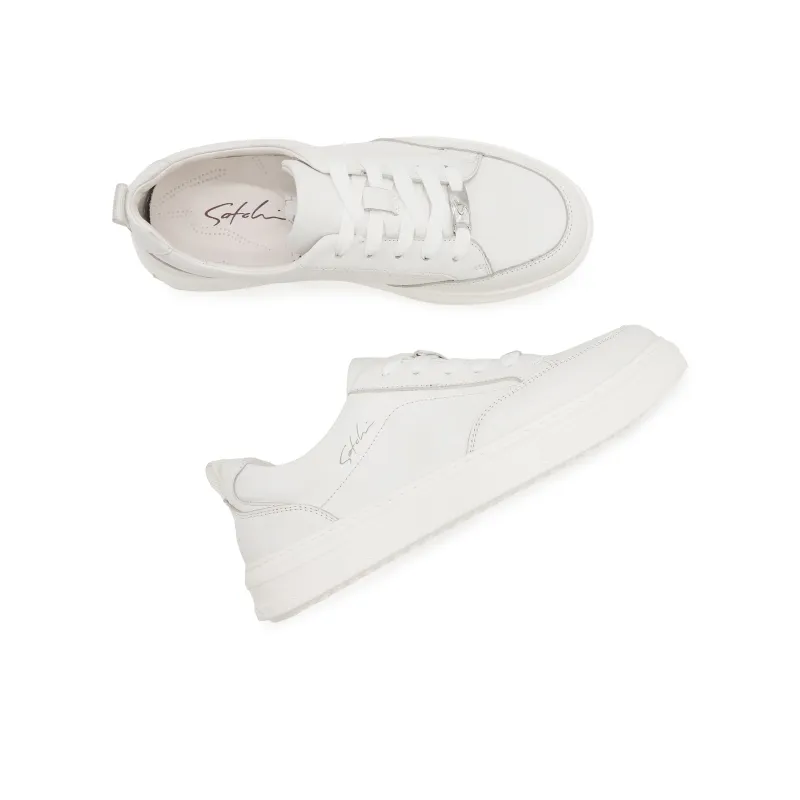 Satchi Height Increasing Low Top White Sneakers Men's White-6
