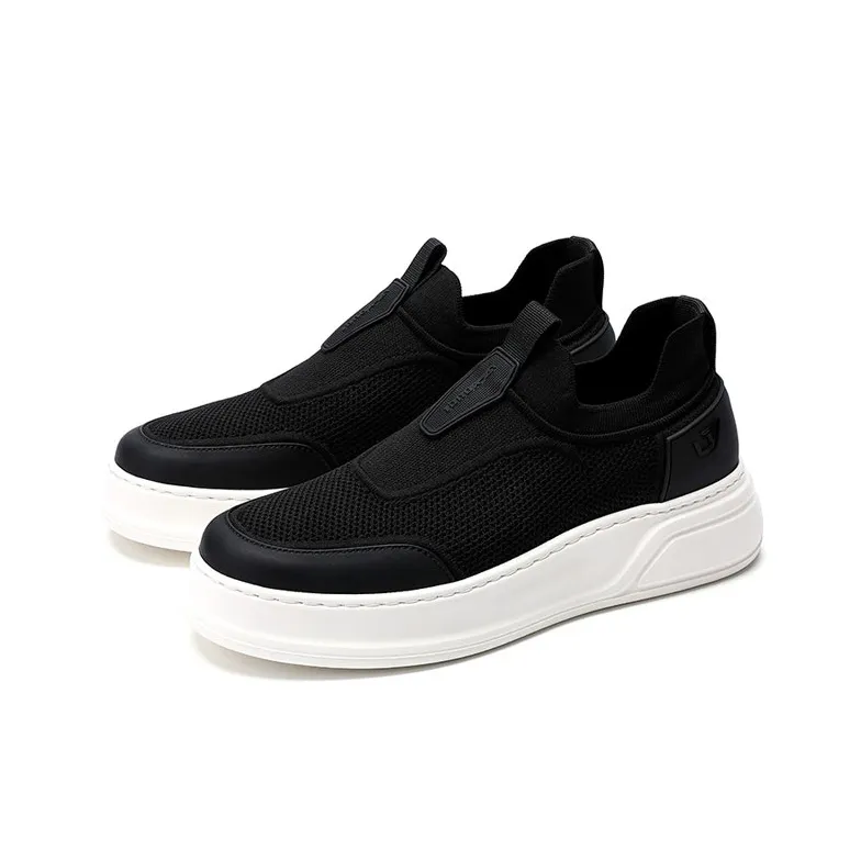 U7 Slip Resistant Cushioning Height Increasing Low Top Skateboard Shoes Men's Black-2