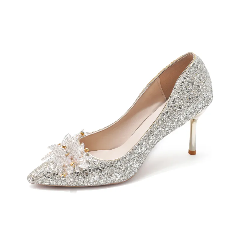 Be Good Slim Heel High Heels 6cm 8cm Women's Champagne-1