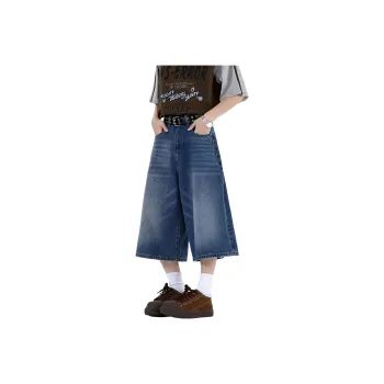 PEIMENG Denim Shorts Unisex Dark Blue