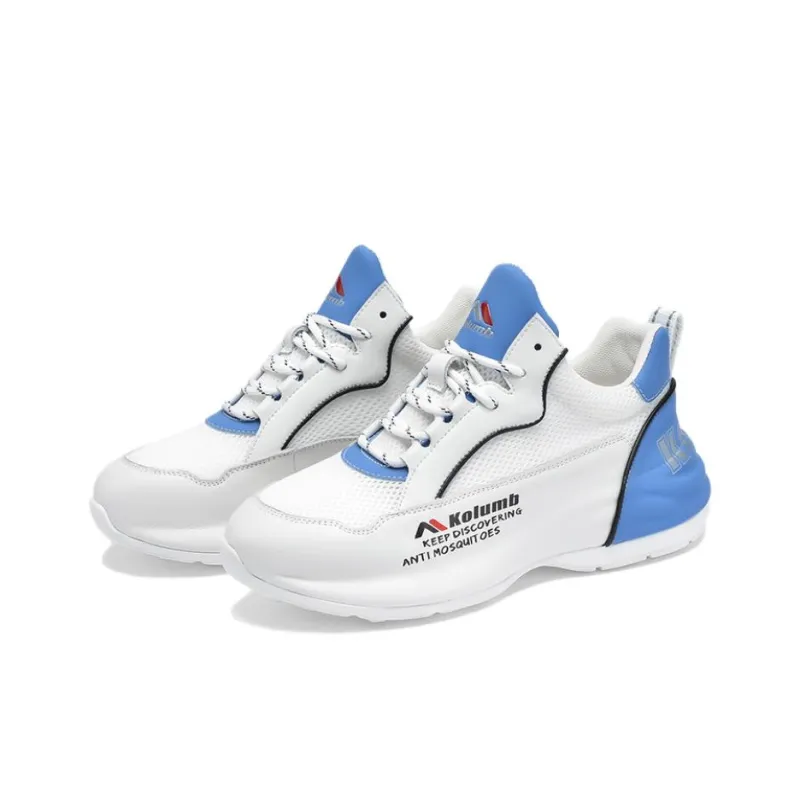Kolumb Anti Slip Wear Resistant Low Top Chunky Sneakers Women's White Light Blue-1