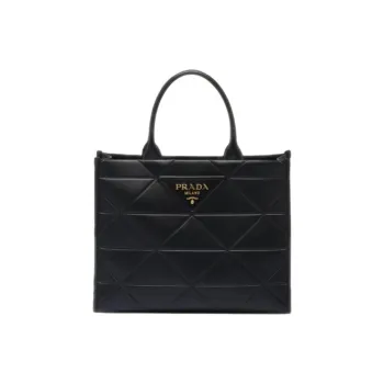 PRADA Symbole Leather Handbag Tubas Women's Black