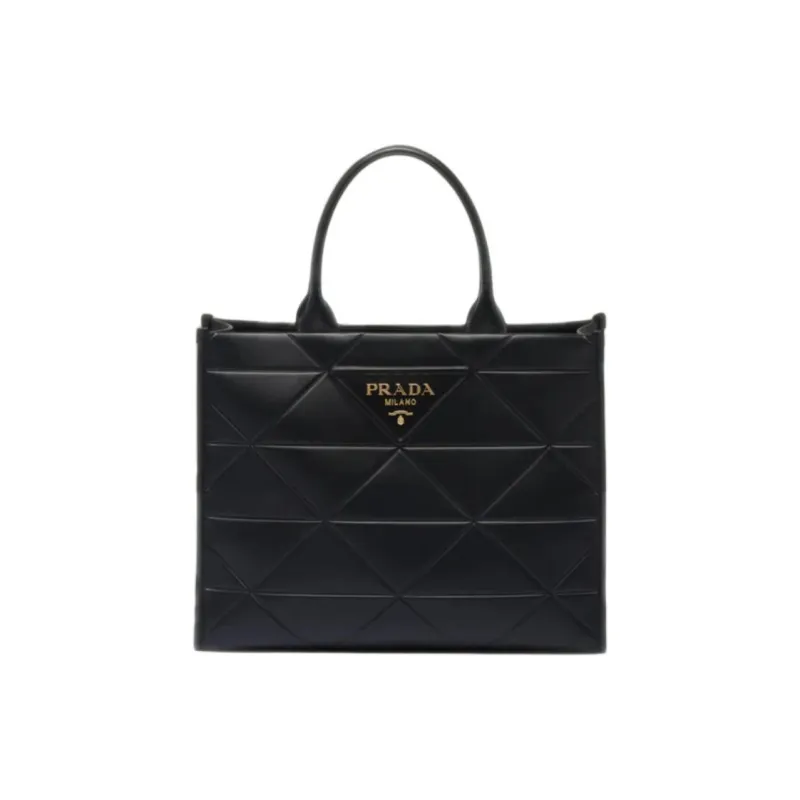 PRADA Symbole Leather Handbag Tubas Women's Black-0