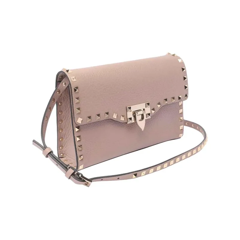 Valentino Rockstud Calfskin Shoulder Bag Trumpets Women's Nude-1