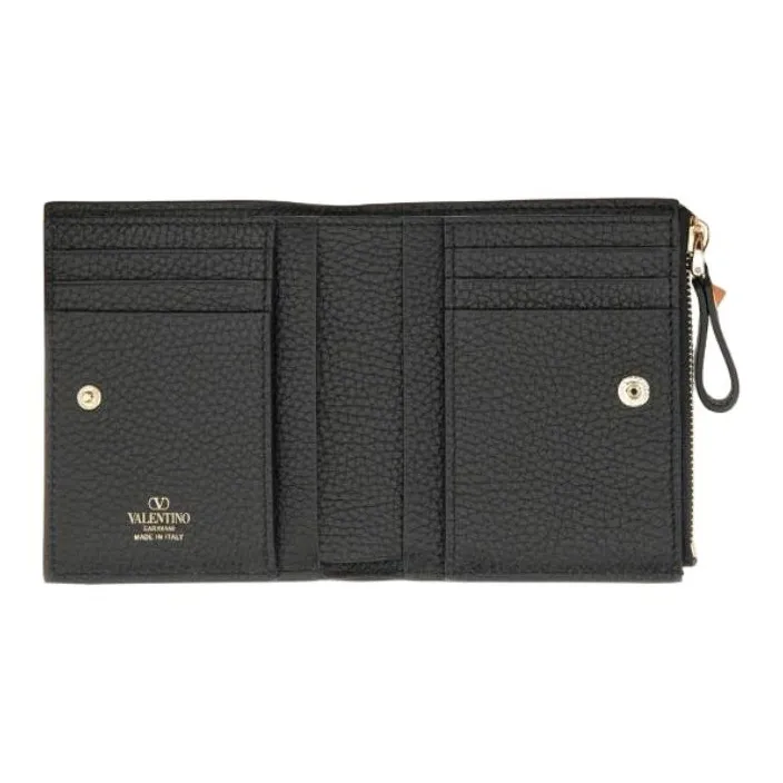 Valentino Rockstud Calfskin Wallet Women's Black-2