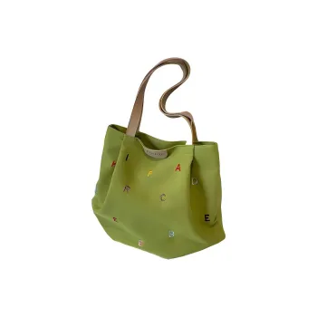 Gentle Welcome Embroidered Letters Shopping Bag Refreshing