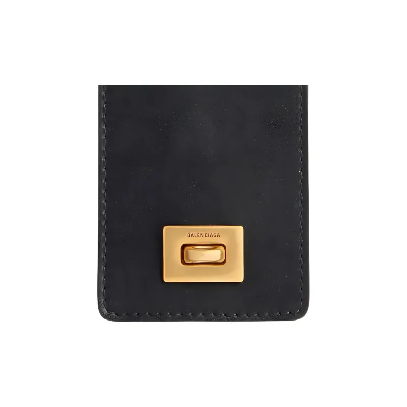 Balenciaga Rodeo Cow Leather Luggage Tag Women's Black-4