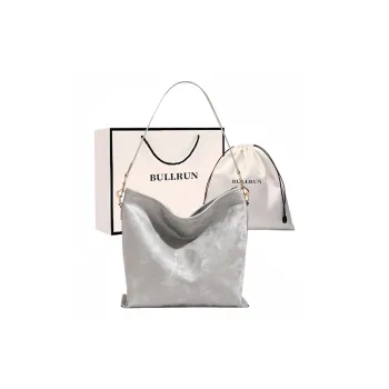 Bullrun Microfiber Synthetic Leather Tote Bag, Shoulder Bag Women's Silver