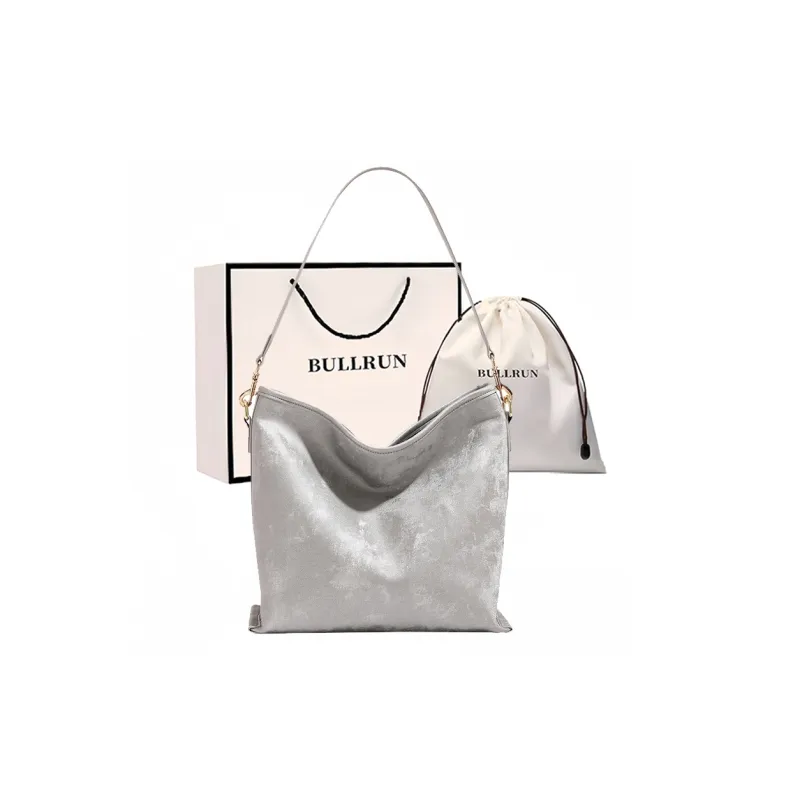 Bullrun Microfiber Synthetic Leather Tote Bag, Shoulder Bag Women's Silver-0