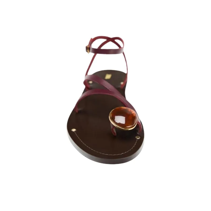 ZARA One Strap Sandals 1cm Women's Dark Red Color-3