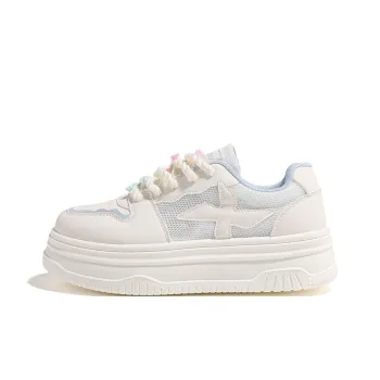 HUANQIU Slip Resistant, Lightweight, And Breathable Low Top Skateboard Shoes Women's Beige Blue