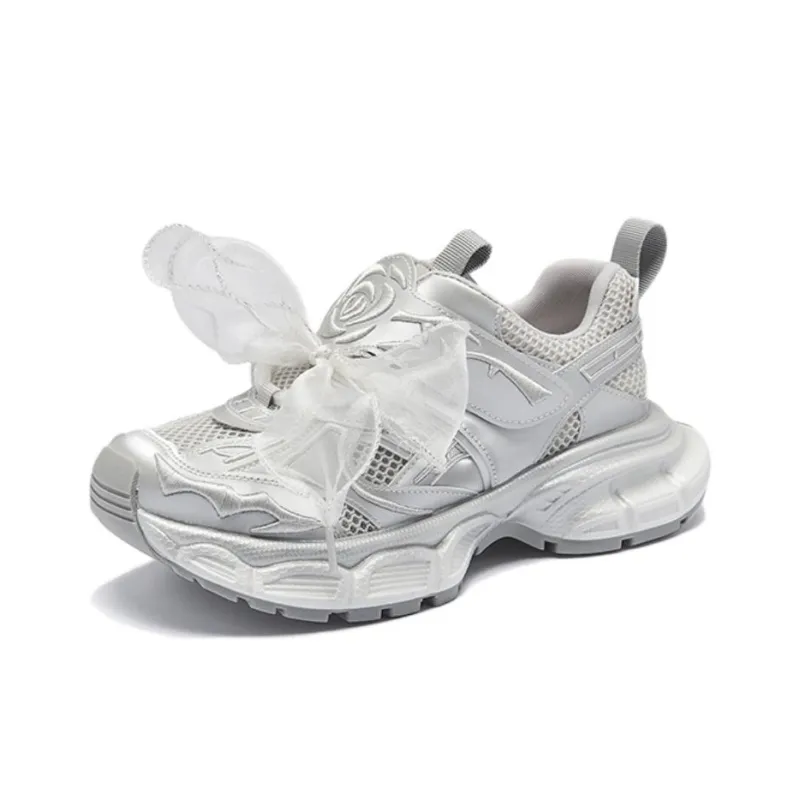 AGSDON Chunky Sneakers Women's Low Top Silver/Silver Purple-7