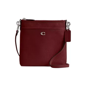 COACH KittMessenger Cross Grain Leather Messenger Bag, Crossbody Bag, Shoulder Bag Trumpets Women's Dark Red
