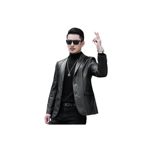 JIMU Leather Jacket Men's Black