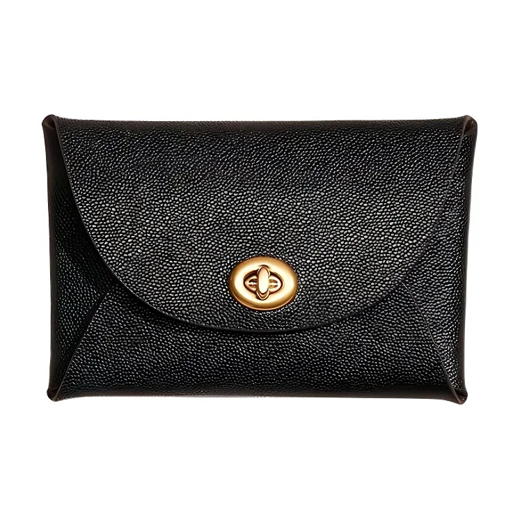 COACH Pouch Pebbled Leather Handbag Clutch Coin Purse Medium Size Women's Black-0