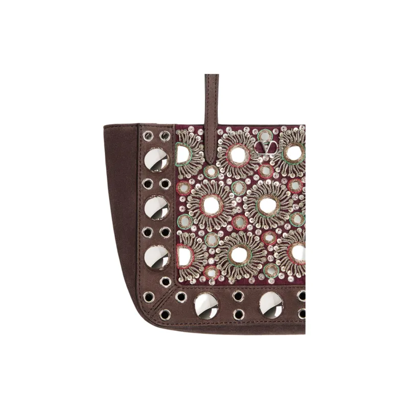 Valentino GARAVANI Suede Tote Bag, Shopping Bag, Handbag, Shoulder Bag Mini Women's Dark Brown-5