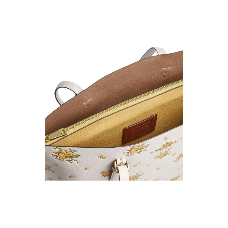 COACH Mollie Double Sided Pebbled Leather Tote Bag, Shopping Bag, Shoulder Bag Tubas Women's Beige & Yellow-3