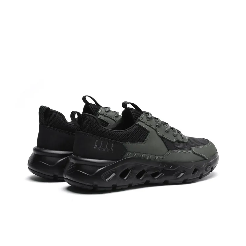 ELLE HOMME Shock Absorbers With Slip Resistant And Abrasion Resistant Properties Low Top Casual Shoes Men's Black Gray-3