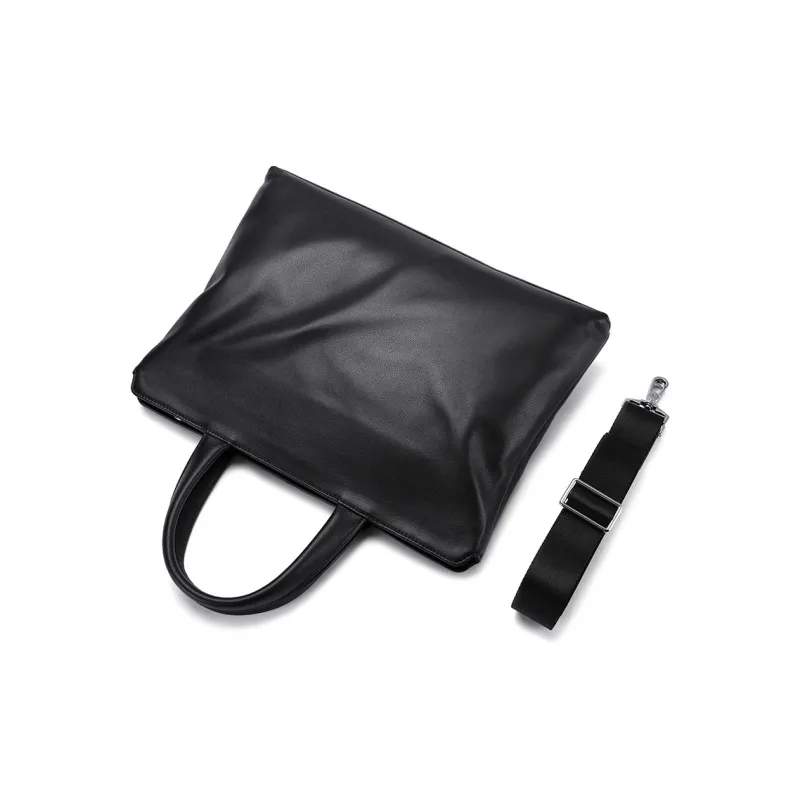 PESASRIE Top Grain Cow Leather Portable Briefcase Men's Black-5