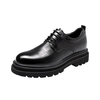 GOG Summer Breathable Genuine Leather Casual Shoes Men's Black