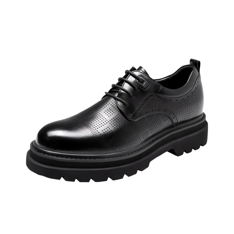 GOG Summer Breathable Genuine Leather Casual Shoes Men's Black-0
