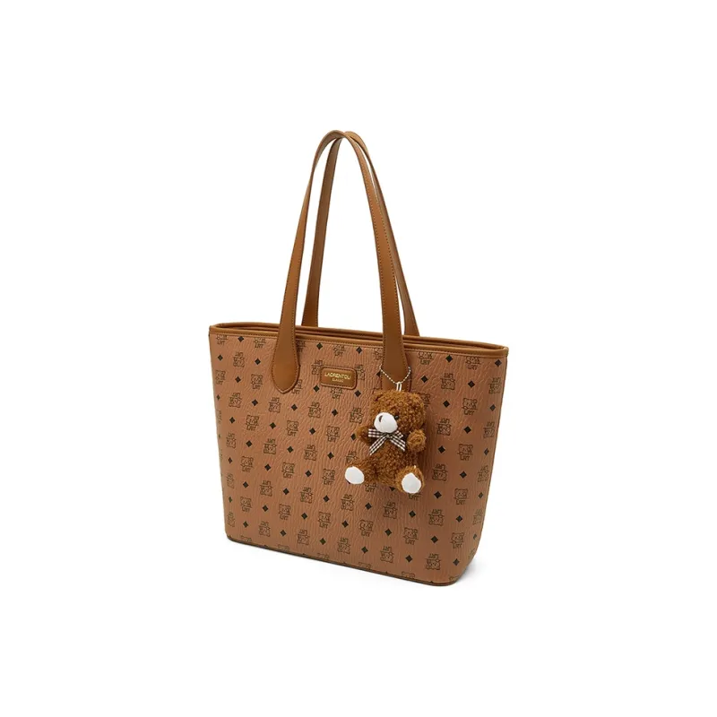 Old Man's Head Synthetic Leather Tote Bag, Shoulder Bag Women's Brown/Pink-1