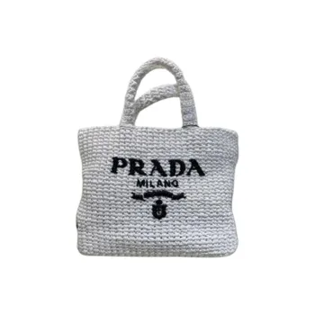 PRADA Crochet Tote Bag, Shopping Bag, Handbag Trumpets Women's White