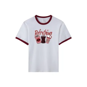 FAIRWHALE T Shirts Women's White & Burgundy