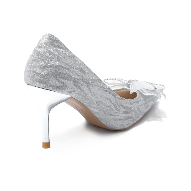 Take The Qin Slim Heel High Heels Women's Silver-7