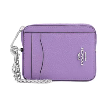 COACH Pebble Leather Card Holder Mini Women's Purple