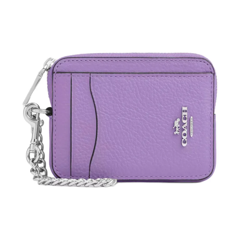 COACH Pebble Leather Card Holder Mini Women's Purple-0