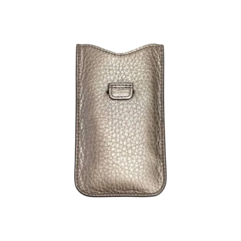 GUCCI Leather Card Holder Unisex Gray Gold-1
